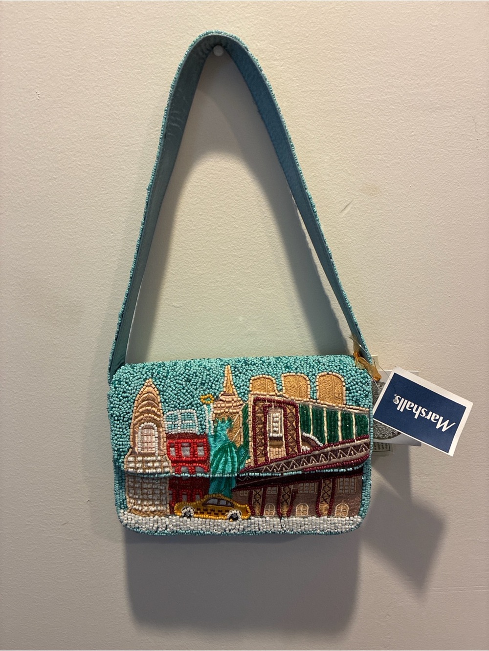 Marshalls Teal Beaded VIRAL New York Cityscape Shoulder Bag